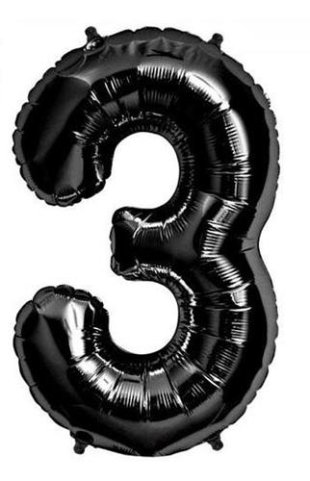 بادکنک فویلی مشکی ساده عدد 3 (سه)