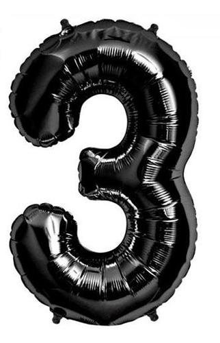بادکنک فویلی مشکی ساده عدد 3 (سه)