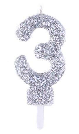 شمع اکلیلی نقره ای عدد 3 (سه)