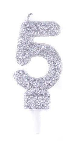 شمع اکلیلی نقره ای عدد 5 (پنج)