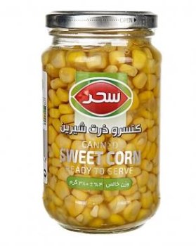 کنسرو ذرت شیرین شیشه سحر 380 گرمی