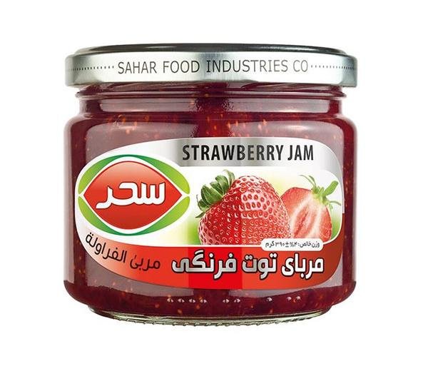 مربا توت فرنگی شیشه سحر 390 گرمی