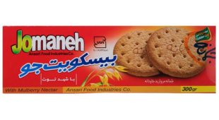 بیسکوئیت سبوس دار با آرد جو و شهد توت جمانه 300 گرم