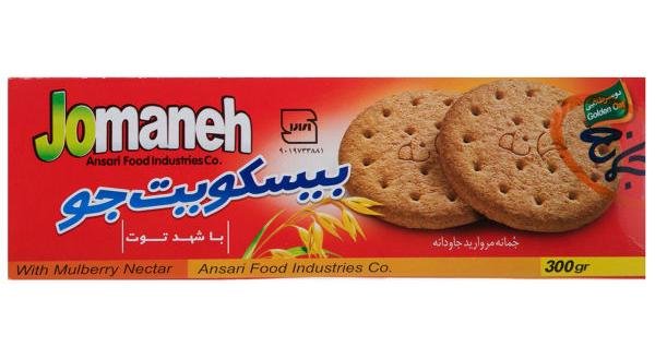 بیسکوئیت سبوس دار با آرد جو و شهد توت جمانه 300 گرم
