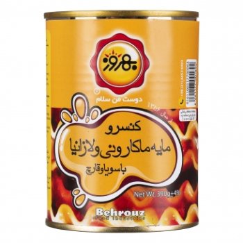 کنسرو مایه ماکارونی و لازانیا با سویا و قارچ بهروز 390 گرم