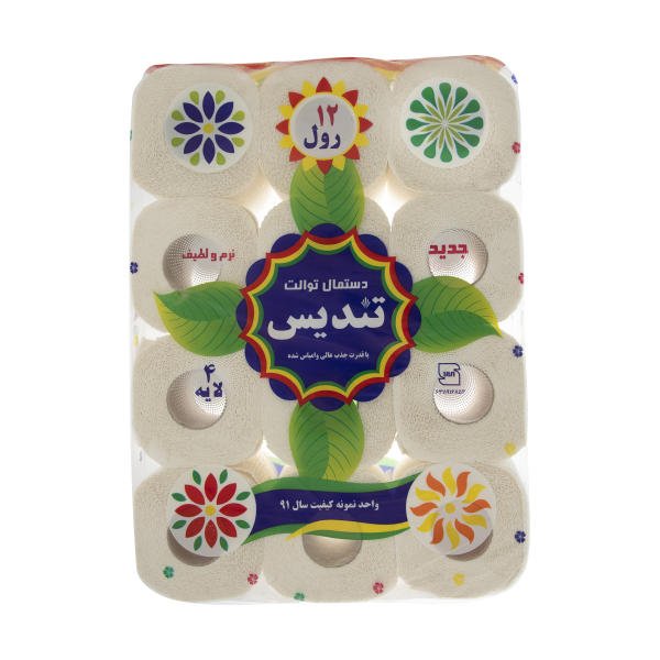 دستمال توالت 12 رول 4 لایه تندیس
